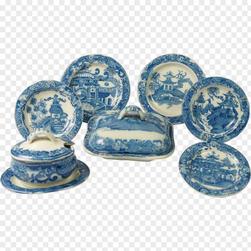 Chinoiserie Blue And White Pottery Tableware Transferware Porcelain Spode PNG