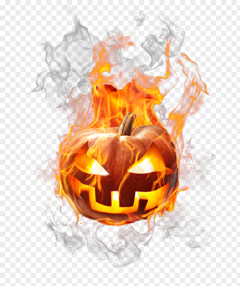 Burning Pumpkin Jack-o'-lantern Halloween Flame PNG
