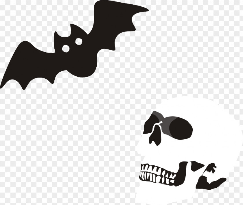 Skull With Bat Microbat Black And White Euclidean Vector PNG