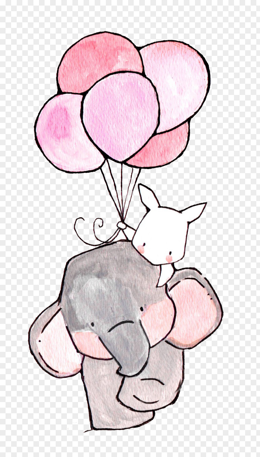 The Elephant And White Rabbit Paper Nursery Drawing Printing Illustration PNG