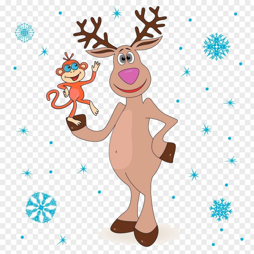 Cartoon Elk Monkey Material Reindeer Santa Claus Christmas PNG