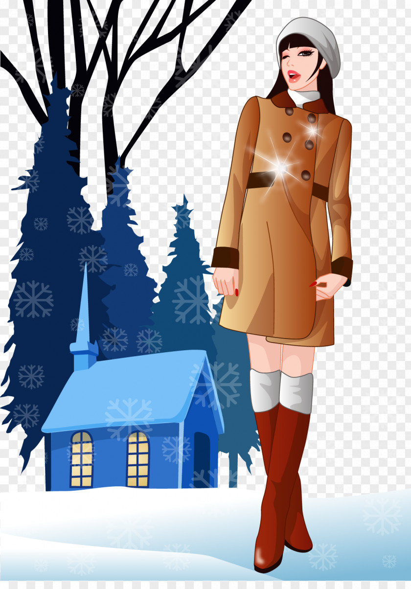 Winter Fashion Beauty Vector Illustration Euclidean Snow PNG