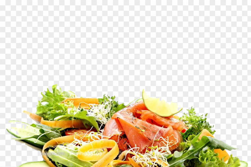 Gathering Vegetables Smoked Salmon Green Papaya Salad Food Recipe PNG