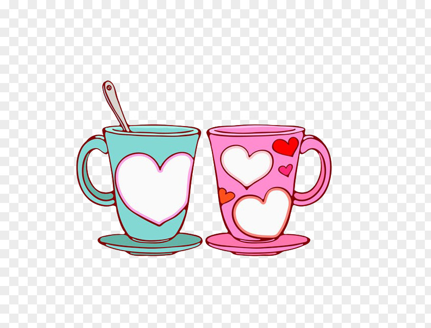 Hand-painted Couple Cups Coffee Cup Illustration PNG