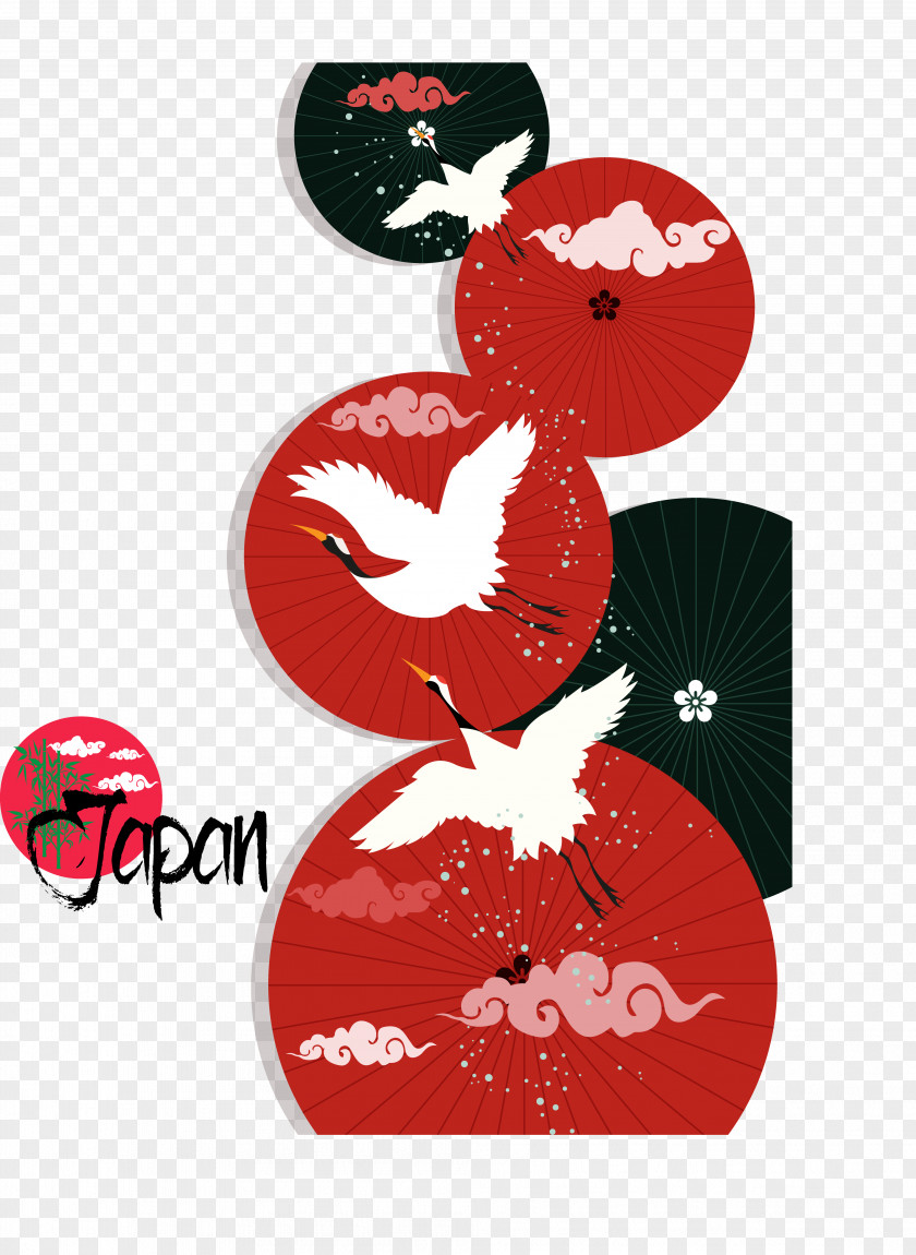 Japanese White Crane Japan Umbrella Adobe Illustrator PNG