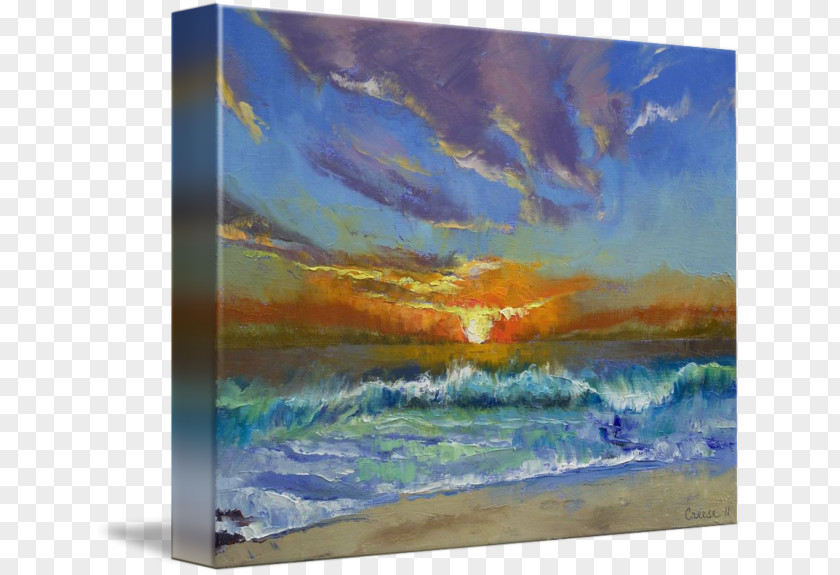 Malibu Beach Watercolor Painting Canvas Print PNG