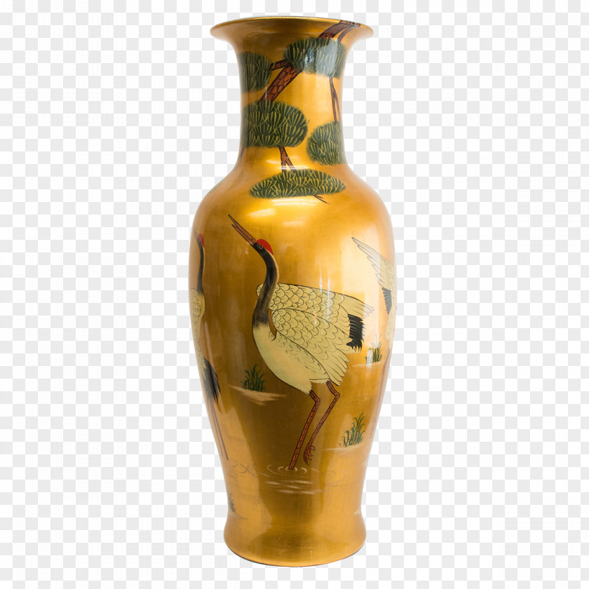 Gold Paint Ceramic Artifact Vase Pottery PNG