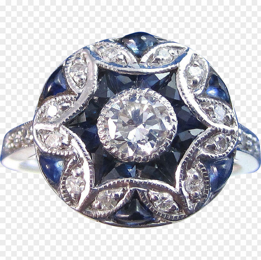 Art Deco Sapphire Engagement Ring Jewellery Carat PNG