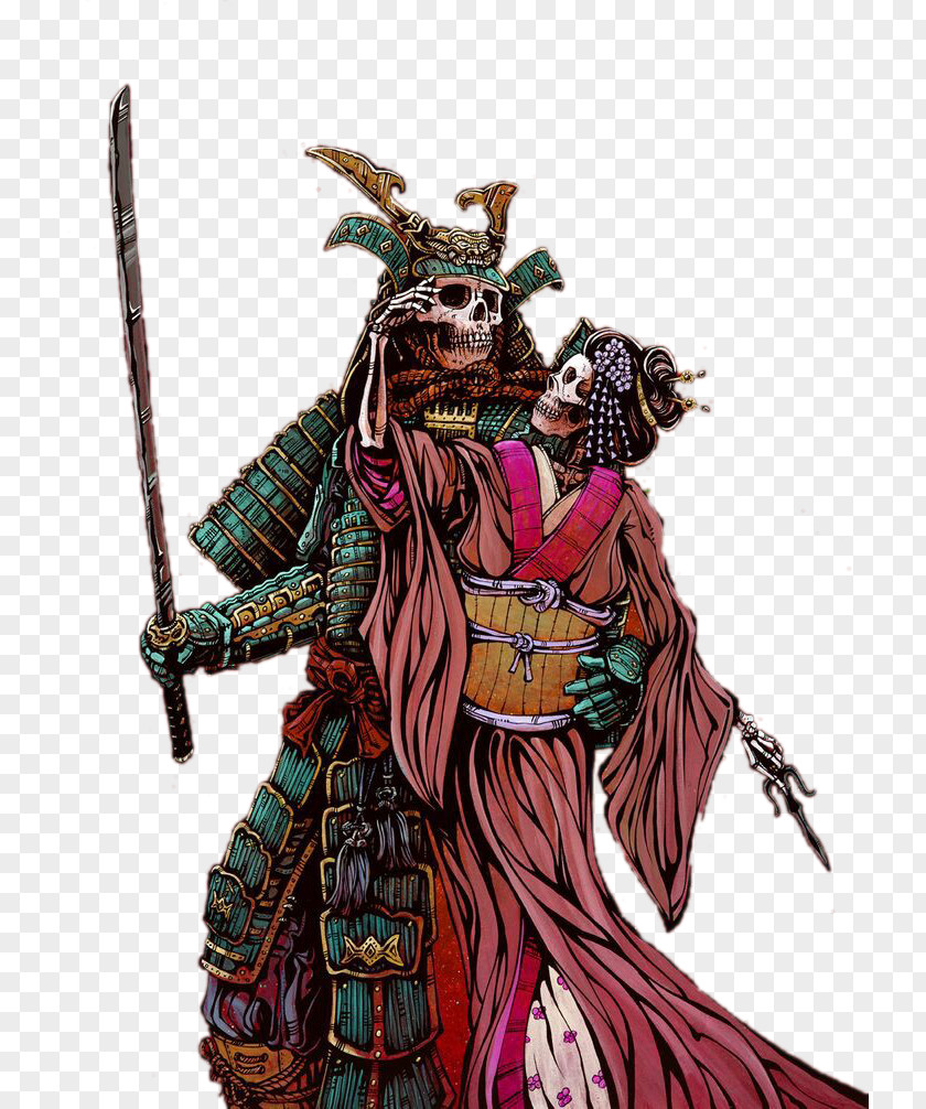 Japanese Samurai Skull And Skeleton Bride Drawing Warrior Onna-bugeisha PNG