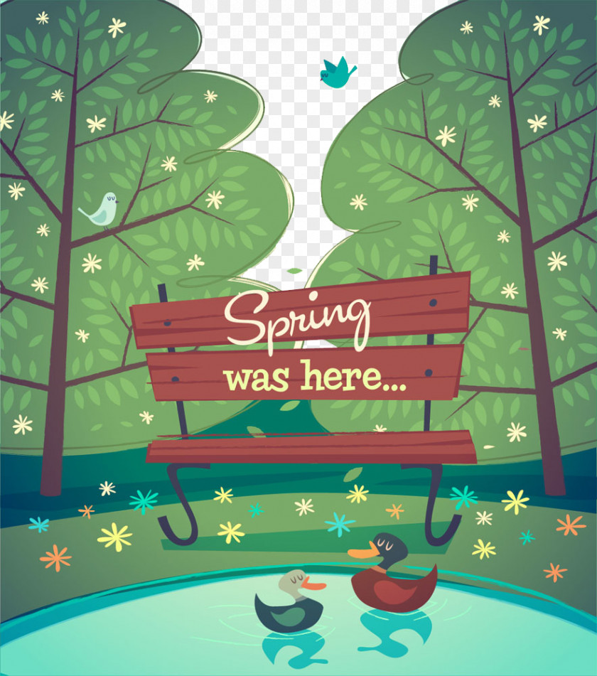 Hand-painted Park Spring Cartoon Illustration PNG