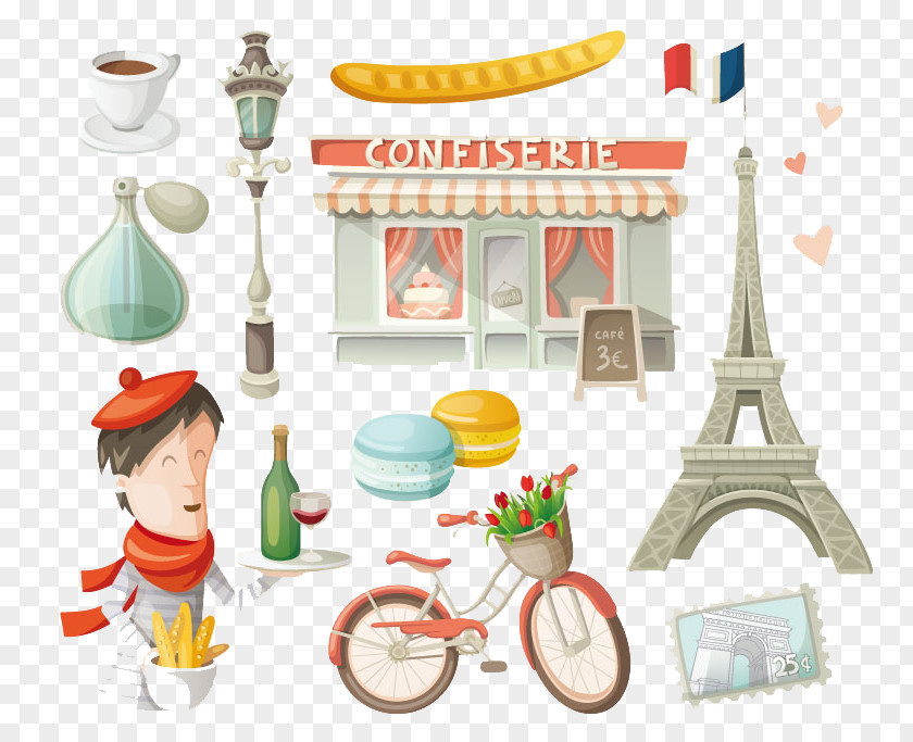 Paris Romantic Cartoon Design Elements Vector Material Eiffel Tower Stock Illustration PNG