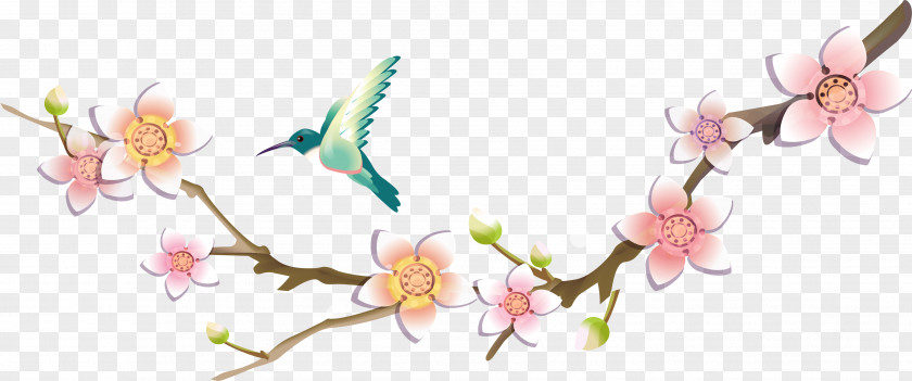 Peach Branches And Birds Bird Floral Design Flower PNG