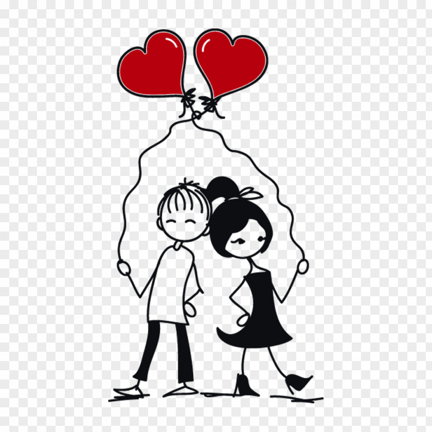 Blackandwhite Happy Cartoon Line Art Love Interaction Gesture PNG