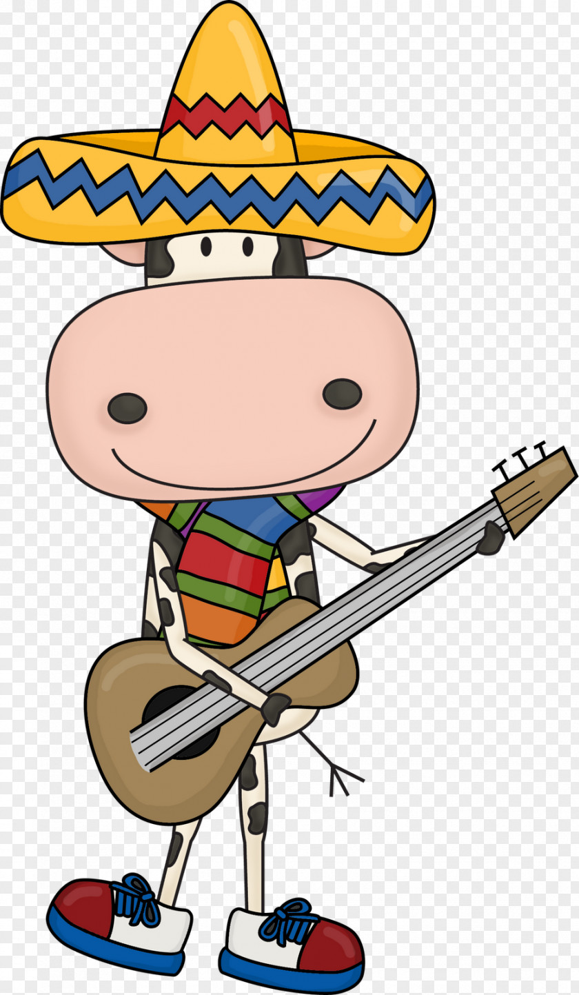 Cartoon Guitar Cattle Art Sombrero PNG