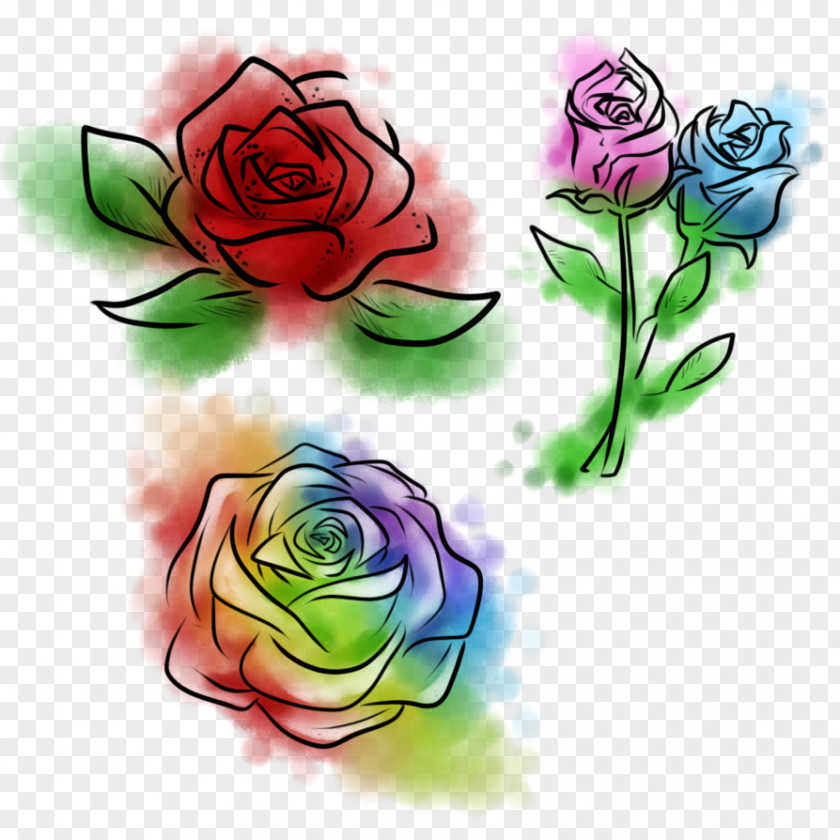 Flower Garden Roses Cabbage Rose Rainbow Floral Design PNG