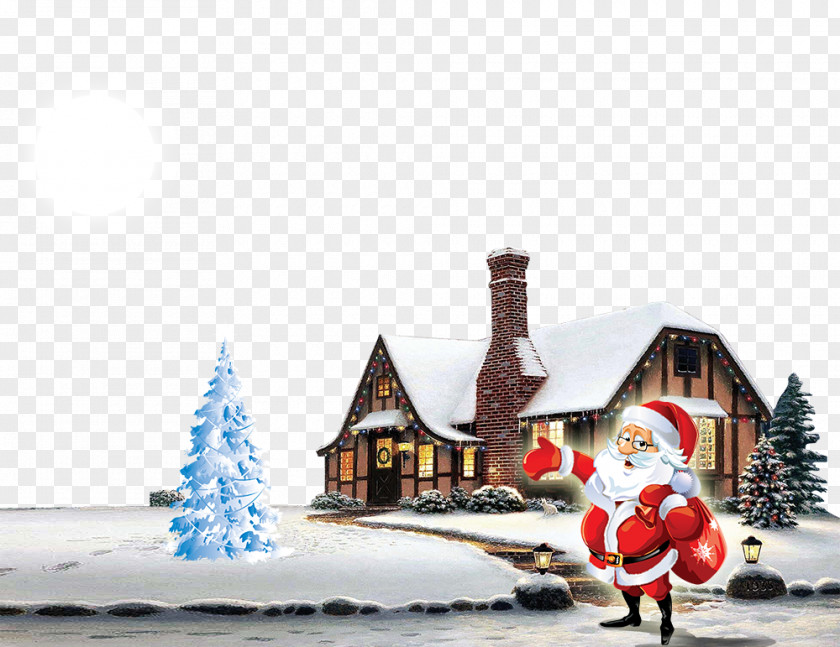 Christmas House Santa Claus Tree Snowman Gift PNG