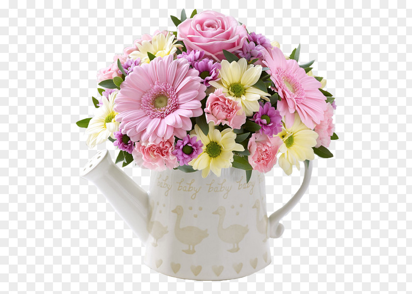 Pastel Flowers Cut Watering Cans Pink Flower Bouquet PNG