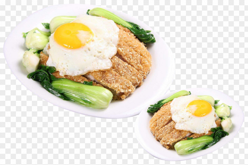 Solar Eggs And Fried Pork Chop Full Breakfast Tonkatsu Vegetarian Cuisine Spare Ribs Egg PNG