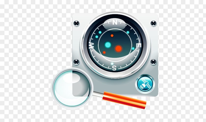 Cartoon Compass Magnifying Glass Icon PNG