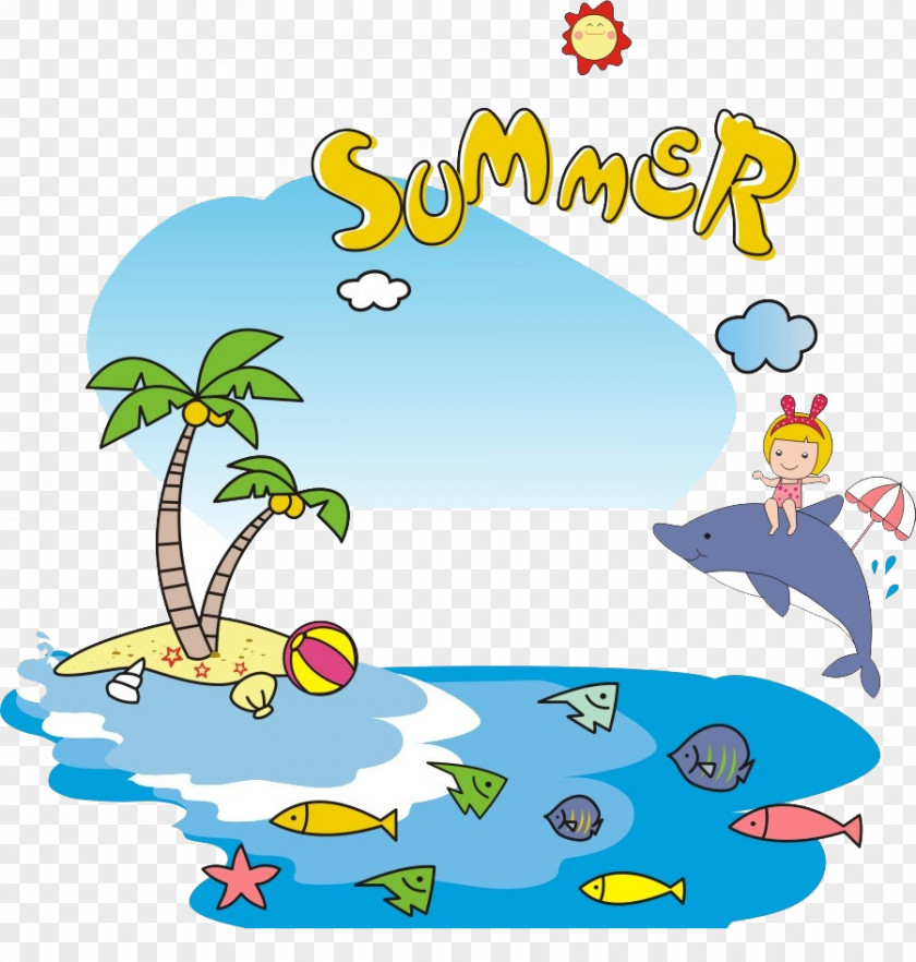 Summer Beach Elements Set Cartoon PNG