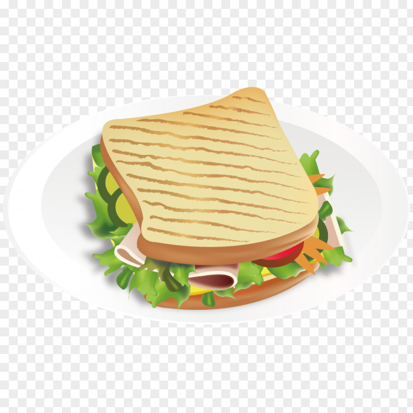 Vector Ham Lettuce Bread And Cheese Sandwich Toast Fast Food Hamburger PNG