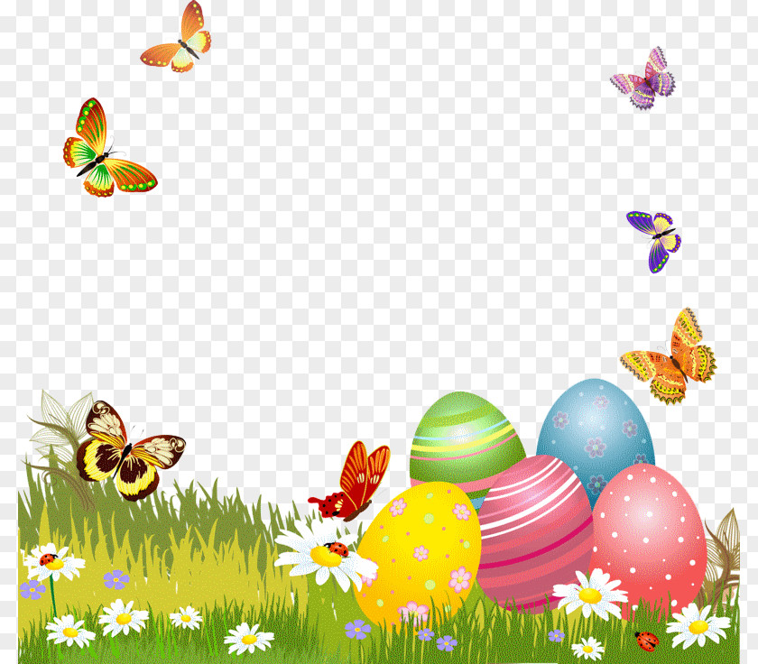 Creative Cartoon Butterfly Eggs Grass Easter Egg Greeting Card Clip Art PNG