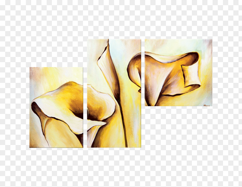 Watercolor Oil Modern Art White Painting (Three Panel) Canvas PNG