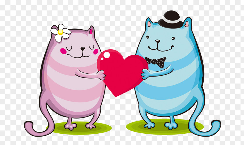 Cartoon Bear Cat Kitten Valentines Day Illustration PNG