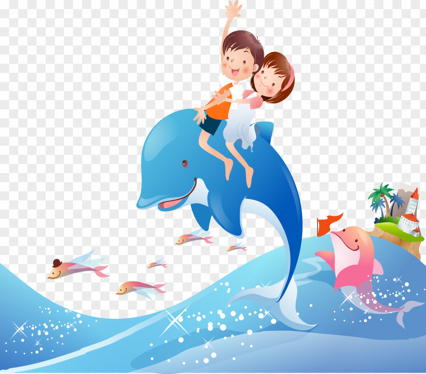 Vector Blue Dolphin Cartoon Summer Clip Art PNG