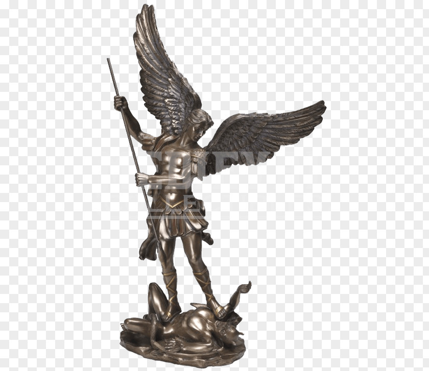 Saint Michael St. Vanquishing Satan Lucifer Bronze Sculpture Statue PNG