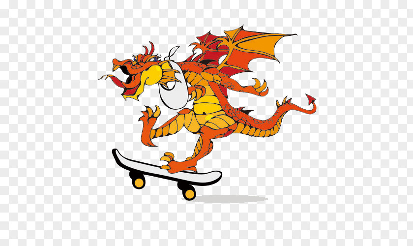 Cartoon Dragon Skateboard Chinese Symbol PNG