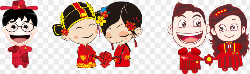 Cartoon Bride And Groom Image Chinese Marriage Wedding Invitation Doll PNG