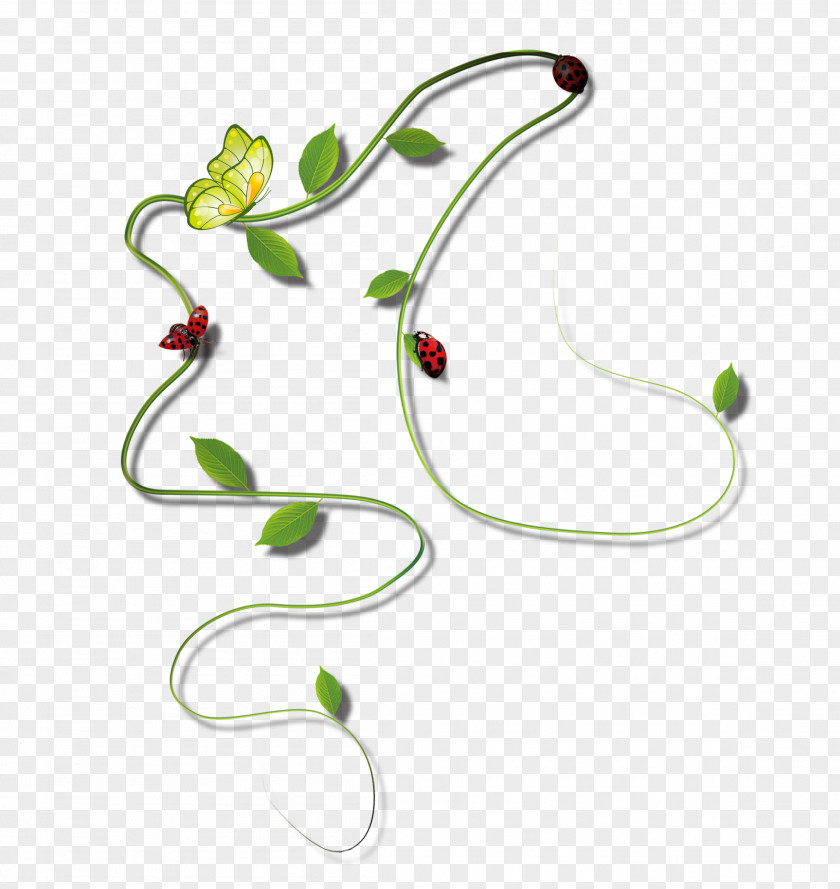 Green Simple Tree Vine Butterfly Decorative Pattern PNG