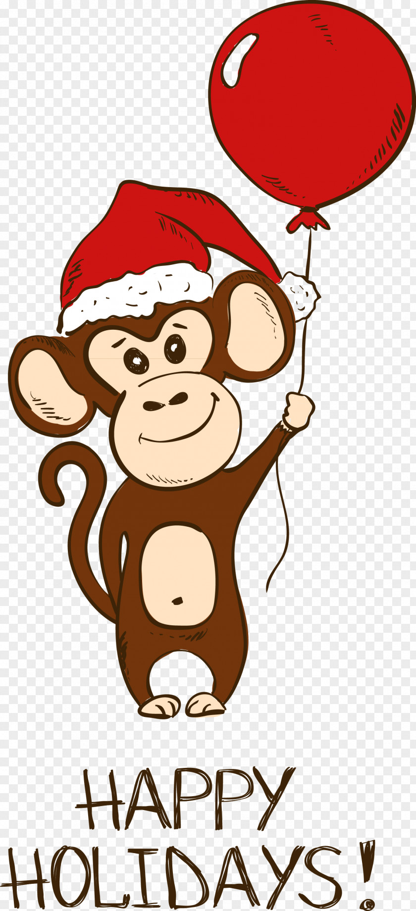 Take A Balloon Monkey Santa Claus Christmas Cartoon PNG