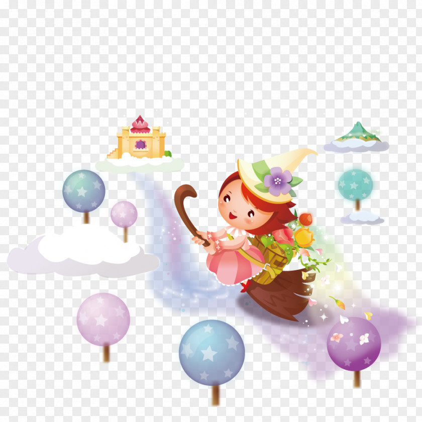 Little Witch Riding A Broom Magic PNG