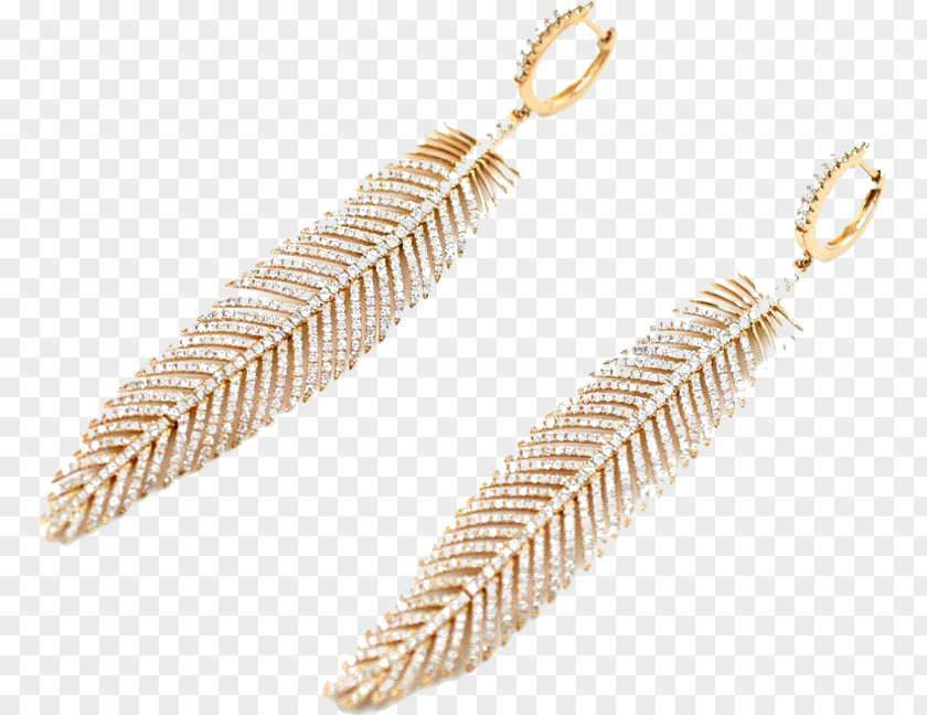 Jewellery Earring Diamond Gold Feather PNG