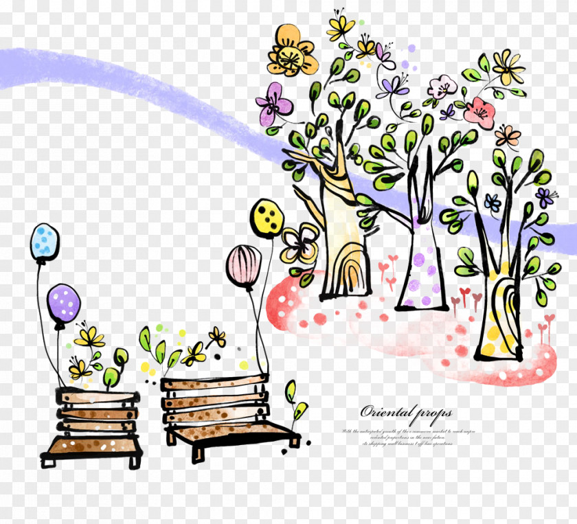 Flower Tree Chair Bench Illustration PNG