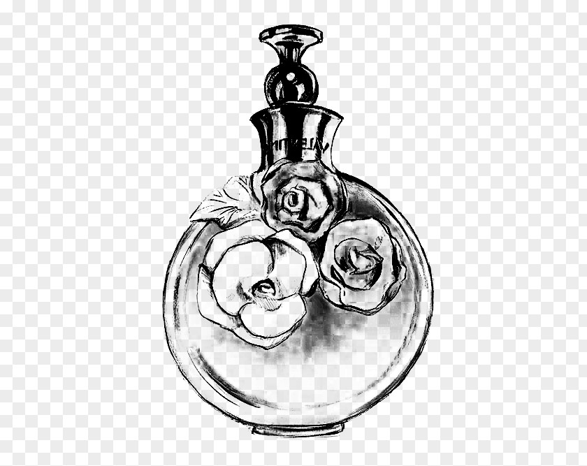 M Sketch Silver Perfume Glass Bottle Black & White PNG