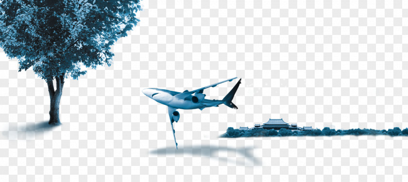 Plane Trees Sharks Aircraft Poster Blue Graphic Design PNG
