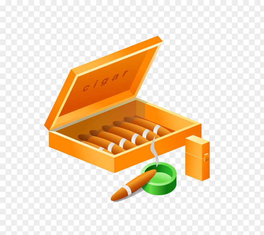 Cartoon Cigar Set Cigarette Ashtray Box Paper PNG