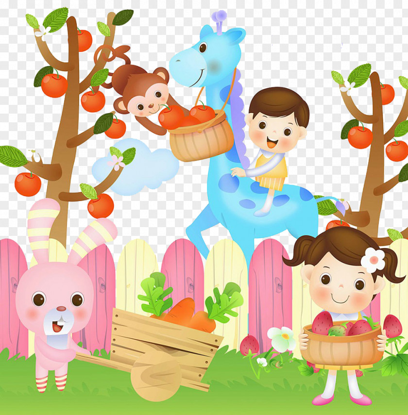 Children And Animals Pick Apples Apple Child Clip Art PNG
