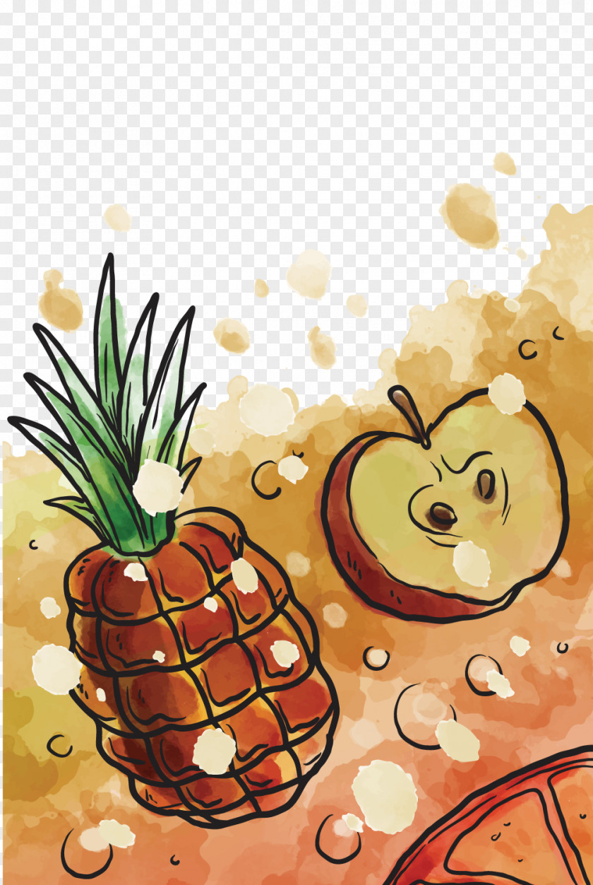Hand Painted Apple Pineapple Vector Adobe Illustrator Illustration PNG