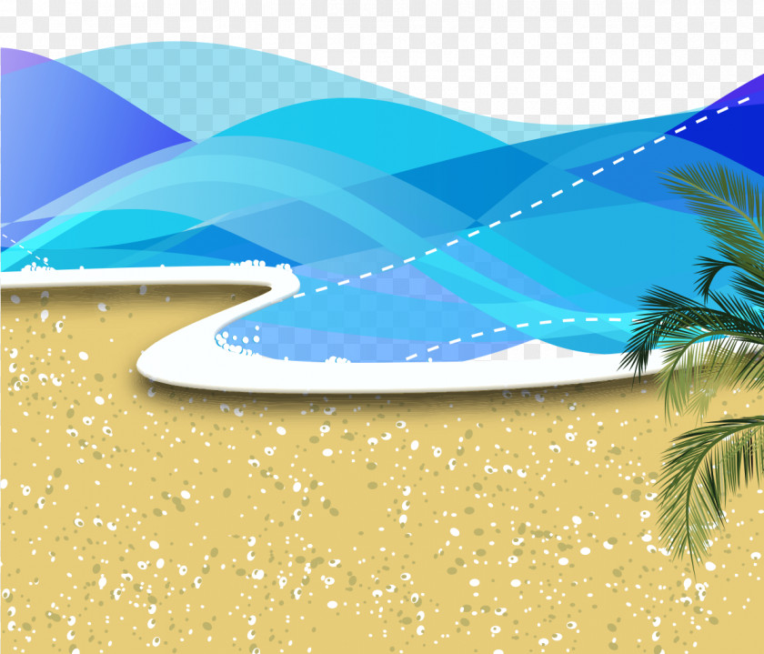 Sunny Beach Summer PNG Summer, Hand-painted palm beach waves clipart PNG