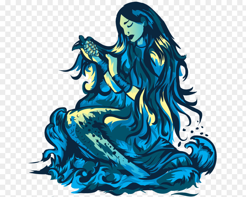 Griz Paw Illustration Clip Art Mermaid Long Hair Teal PNG