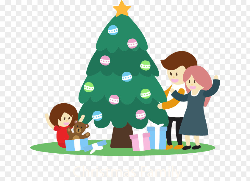 Flat Christmas Family Tree Clip Art PNG