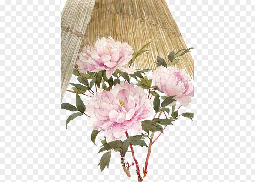 Chinese Antiquity Beautiful Watercolor Illustration Peony And Hats Painting Moutan PNG