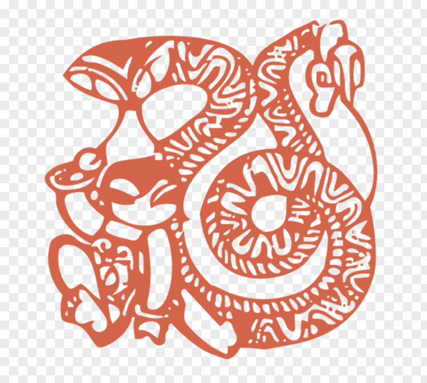 Red Carved Snake Chinese Zodiac Rat Papercutting New Year PNG