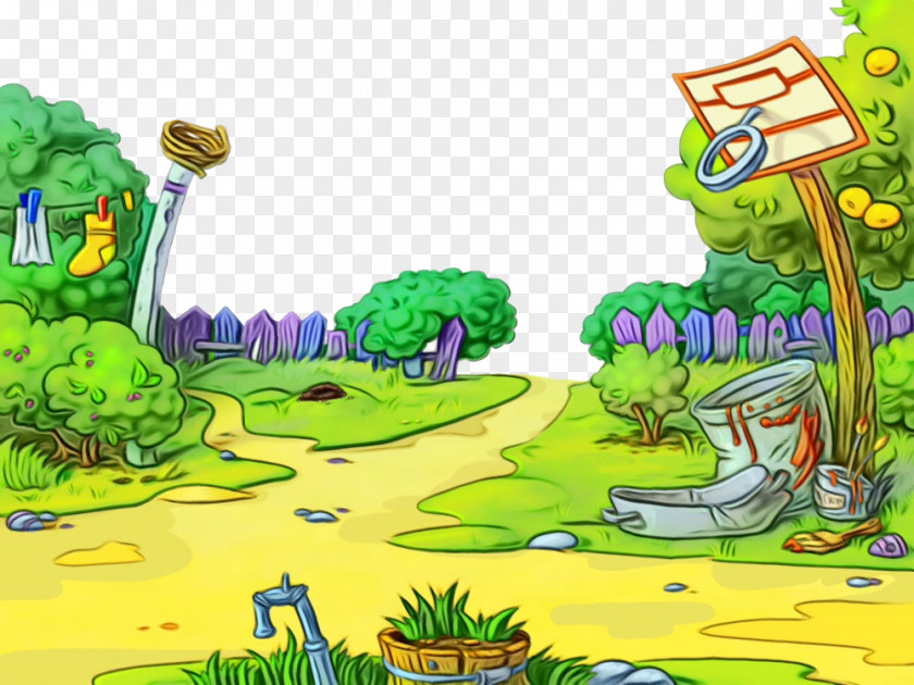 Tree Grass Nature Natural Landscape Cartoon Biome Water Resources PNG
