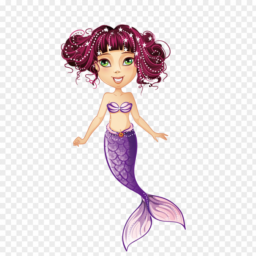 Purple Curly Hair Mermaid Eyebrow Drawing PNG