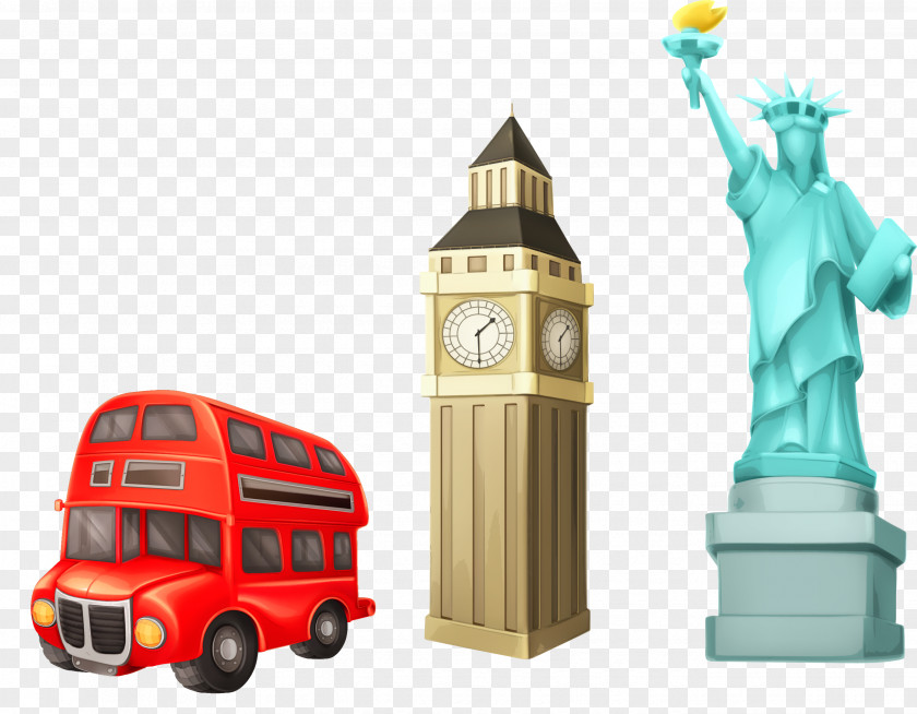 Vector Cartoon Travel United Kingdom Big Ben Statue Of Liberty Stock Illustration PNG